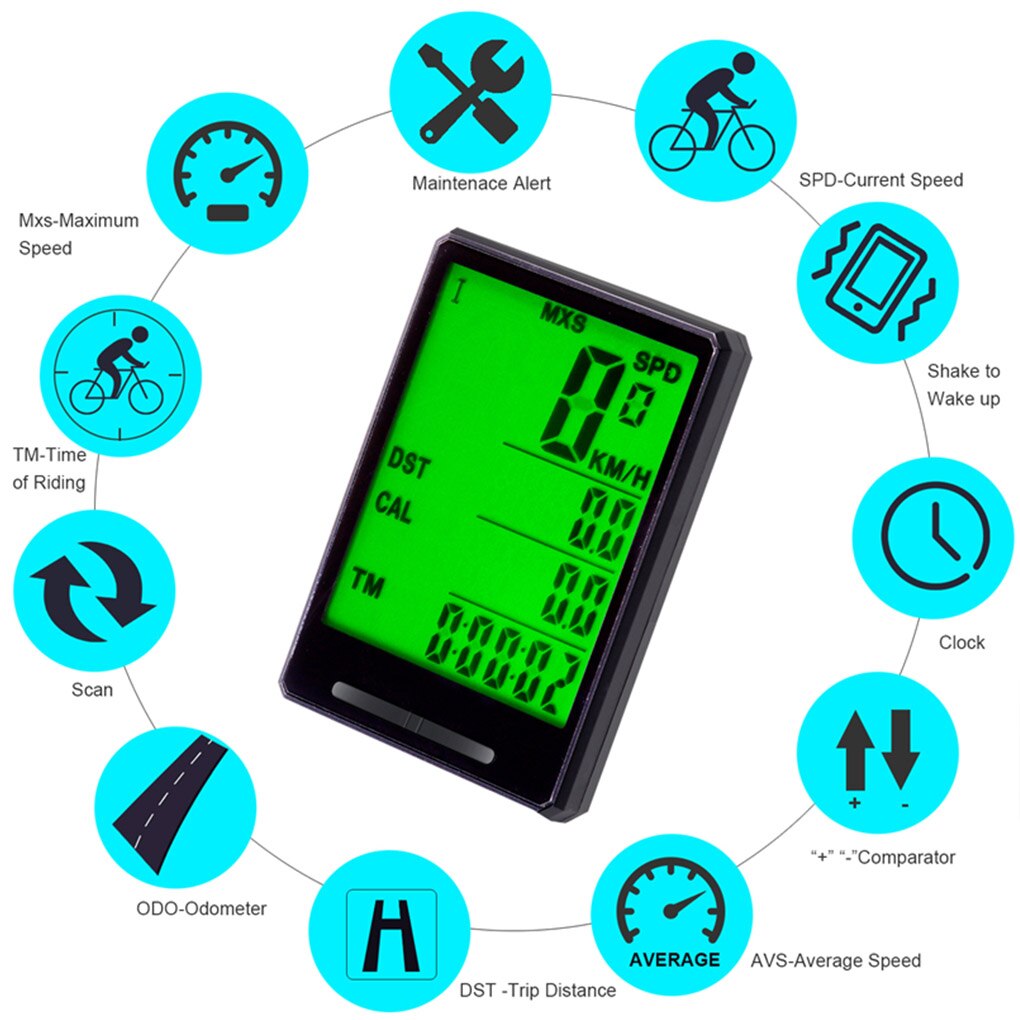 2.8" Large Screen Waterproof Bicycle Computer Speedometer Odometer Backlight Wireless Wired Cycling Stopwatch Bike Speedometer