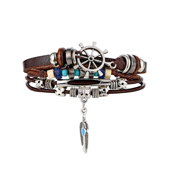 IFMIA Boho Adjustable Rope Bead Multilayer Leather Bracelet Set for Women Male Charms Feather Leaf Bracelet Bangles Jewelry: IF11000635
