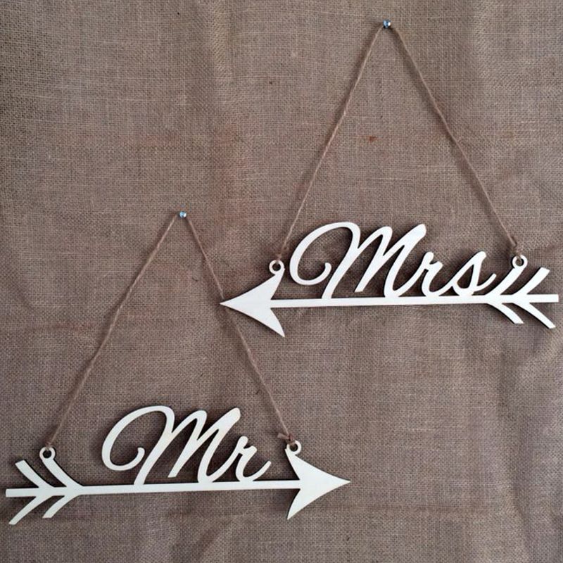 Panneaux flèches Mr &amp; Mrs, 1 paire, décoration de chaise de fête de mariage, accessoire de photographie, signe rustique en bois, faveurs 517E