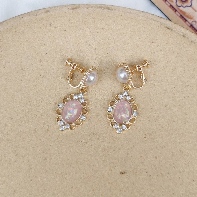 Belle Vintage Baroque Court Style strass perle pince boucles d'oreilles tempérament femmes fille bijoux accessoires