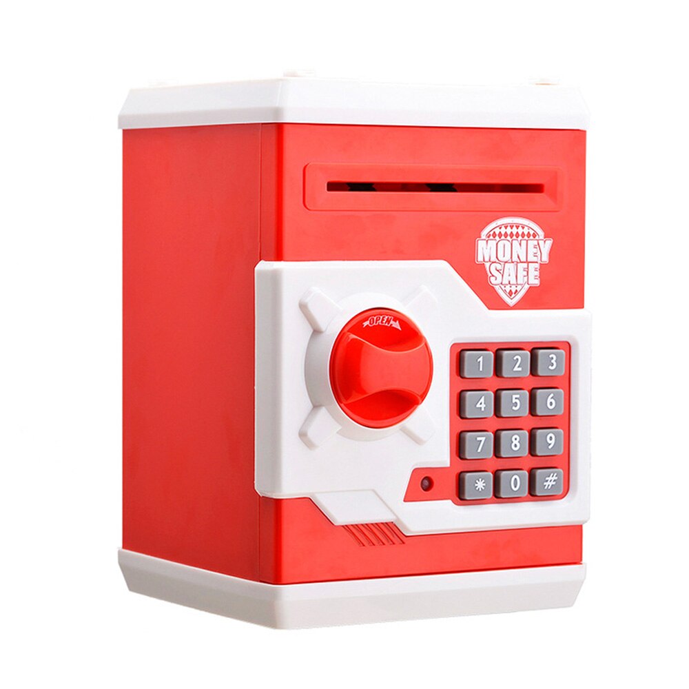 Mini tegneserie multifunktions flash kan indstille kodeord børns pædagogiske plast pengeautomat legetøj sikker sparegris: Rød hvid