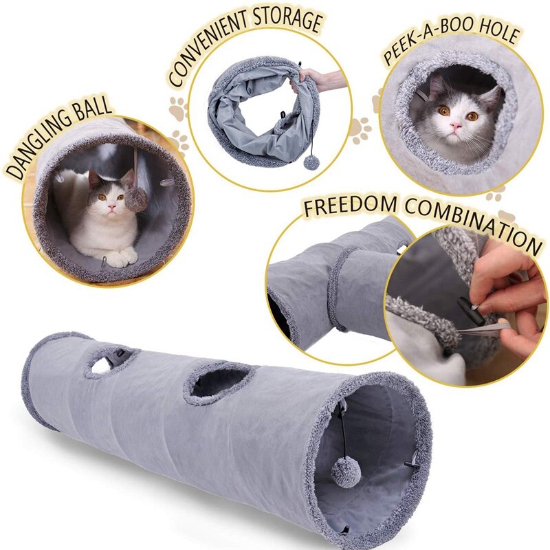 HautTunnel de chat pliable pour animaux de compagnie jouets pour chat Tunnel de jeu Tunnel de pli pour animaux de compagnie en daim Durable avec boule de 12 pouces de diamètre