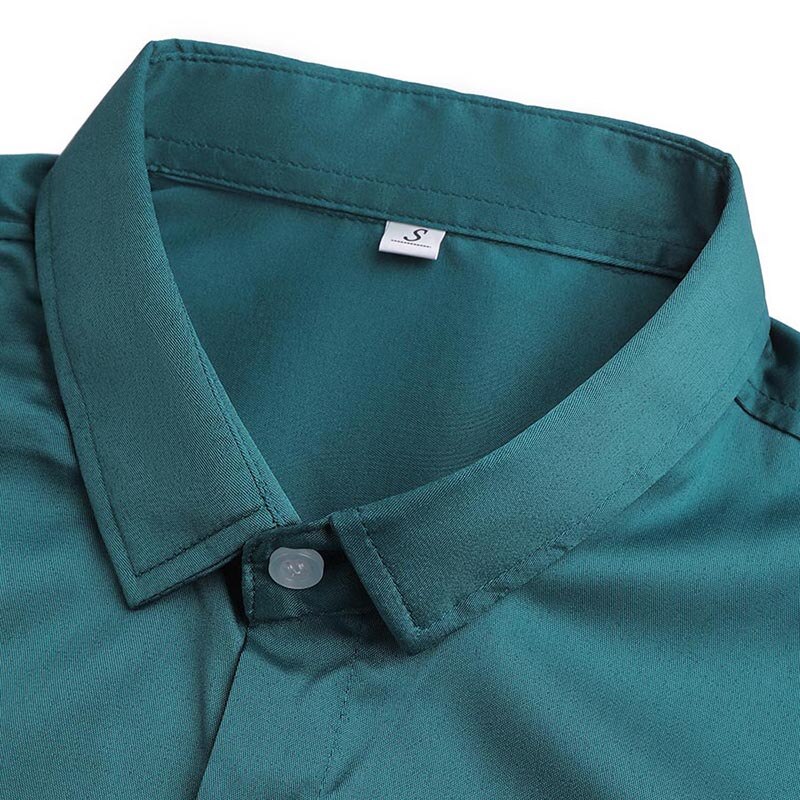 Summer dark green long sleeve men's shirt dark green charm business business trip lining men's personality Lapel stereo