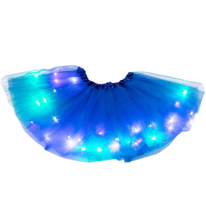 B2EB donne ragazze Neon colorato LED balletto danza Tutu gonna a pieghe a strati Tulle illumina luminoso abito corto Costume da festa: sapphire