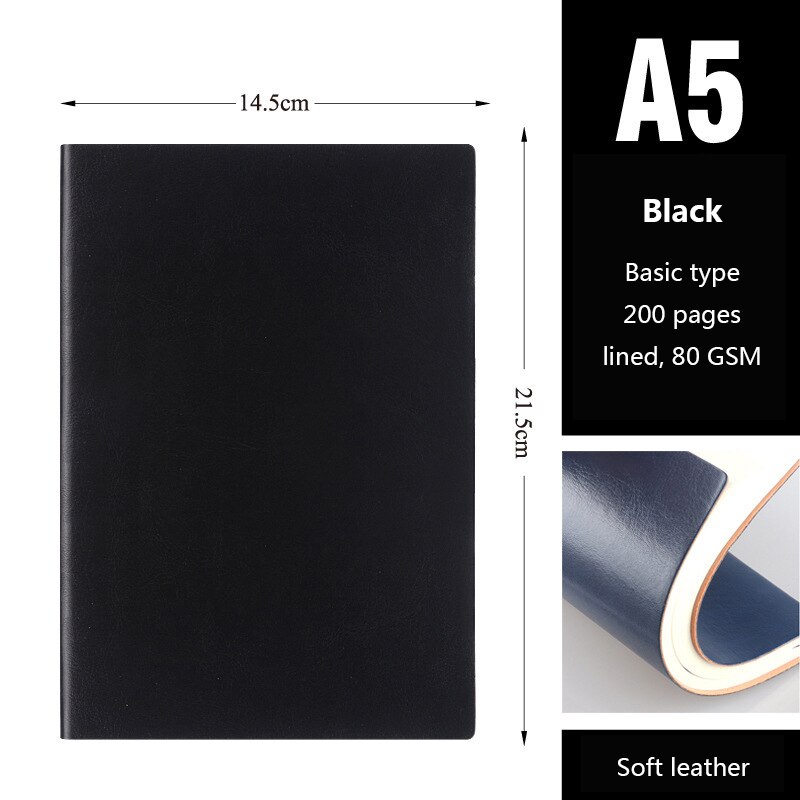 Klassisk anteckningsbok läder inbunden (mjukt rörande ), a5, 200 sidor, fodrad , 80 gsm, perfekt för dagbok, journalföring, vanligt skrivande: Grundläggande typ