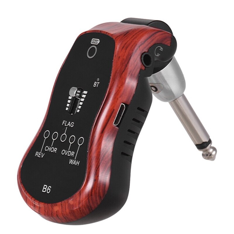 B6 Guitar Headphone Amp Mini Plug Guitar Amplifier Bluetooth Rechargeable for Electric Travel Pocket Guitar(Mahogany Color)