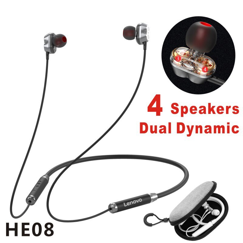 Lenovo-auriculares inalámbricos HE08 con Bluetooth 5,0, dispositivo de audio estéreo HIFI, para deportes y correr, resistente al agua, para iPhone, Xiaomi y Huawei