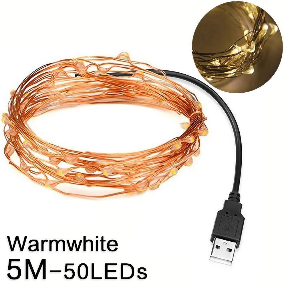 Guirnalda de luces LED USB de 2/5/10/20M para Navidad, , boda, decoración del hogar, árbol de Navidad, luces de hadas intermitentes: Morado