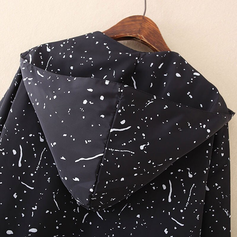 Women Spring Trench Coat Lady hooded Coat Female Paint points Print Outerwear Casaco Feminino Plus Size Loose S6-9604