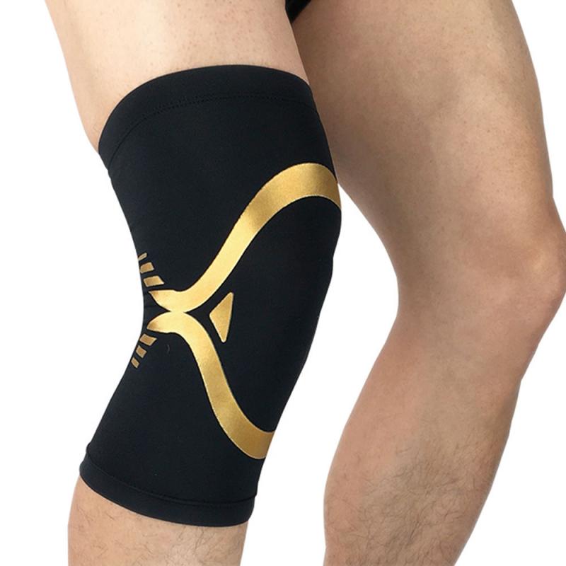 Sports knæpude patella åndbar knæbøjle beskytter fjeder knæpude basketball løb elastisk knæ støtte fitness udstyr: Sort guld / M