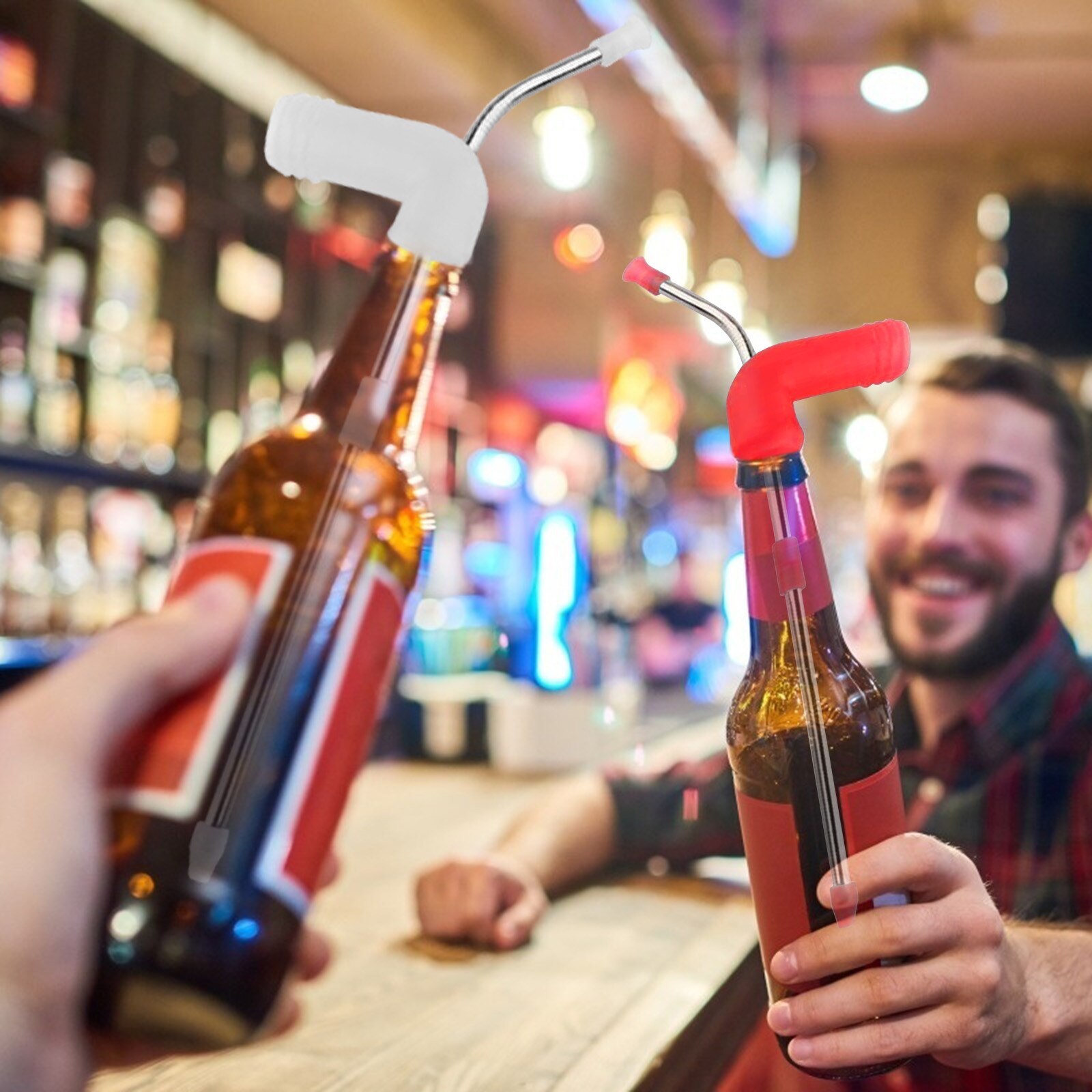 Portable Beer Snorkel Beer Funnel Party Games Quick Drink Beer Bottle Funnel Metal Straw Beers Game Small Bottles Beer snorkel N