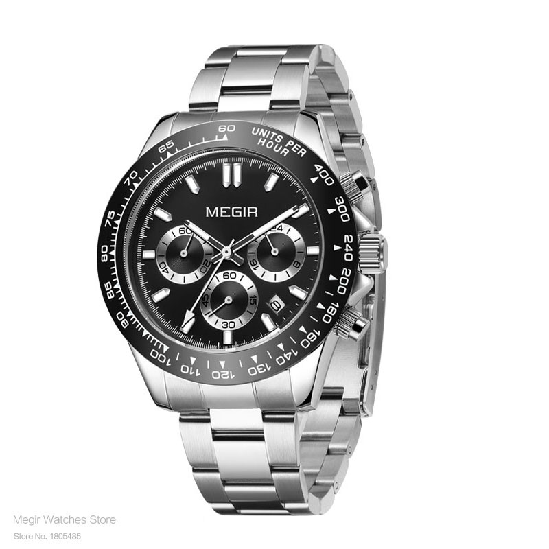 MEGIR Men Watch Top Brand Luxury Sports Quartz Watches Stainless Steel Strap Waterproof Chronograph Wristwatch часы мужские 8104: Ivory