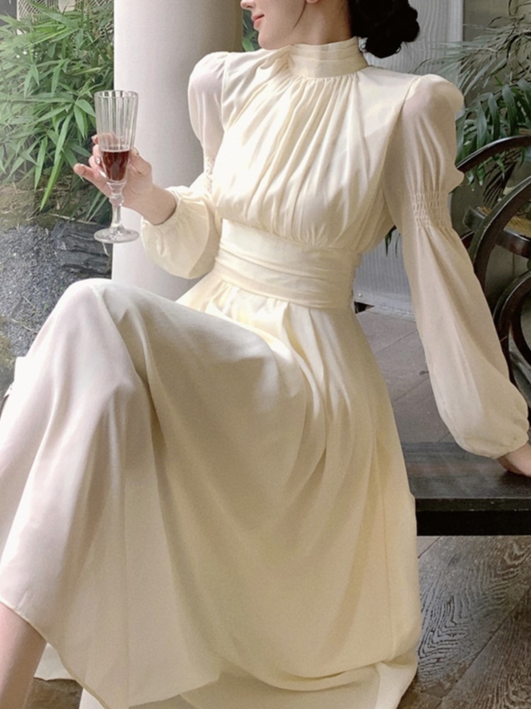 Kvinder afslappet lang kjole efterår vintage a-linje ensfarvet fest fødselsdagskjoler dametøj kåbe vestidos