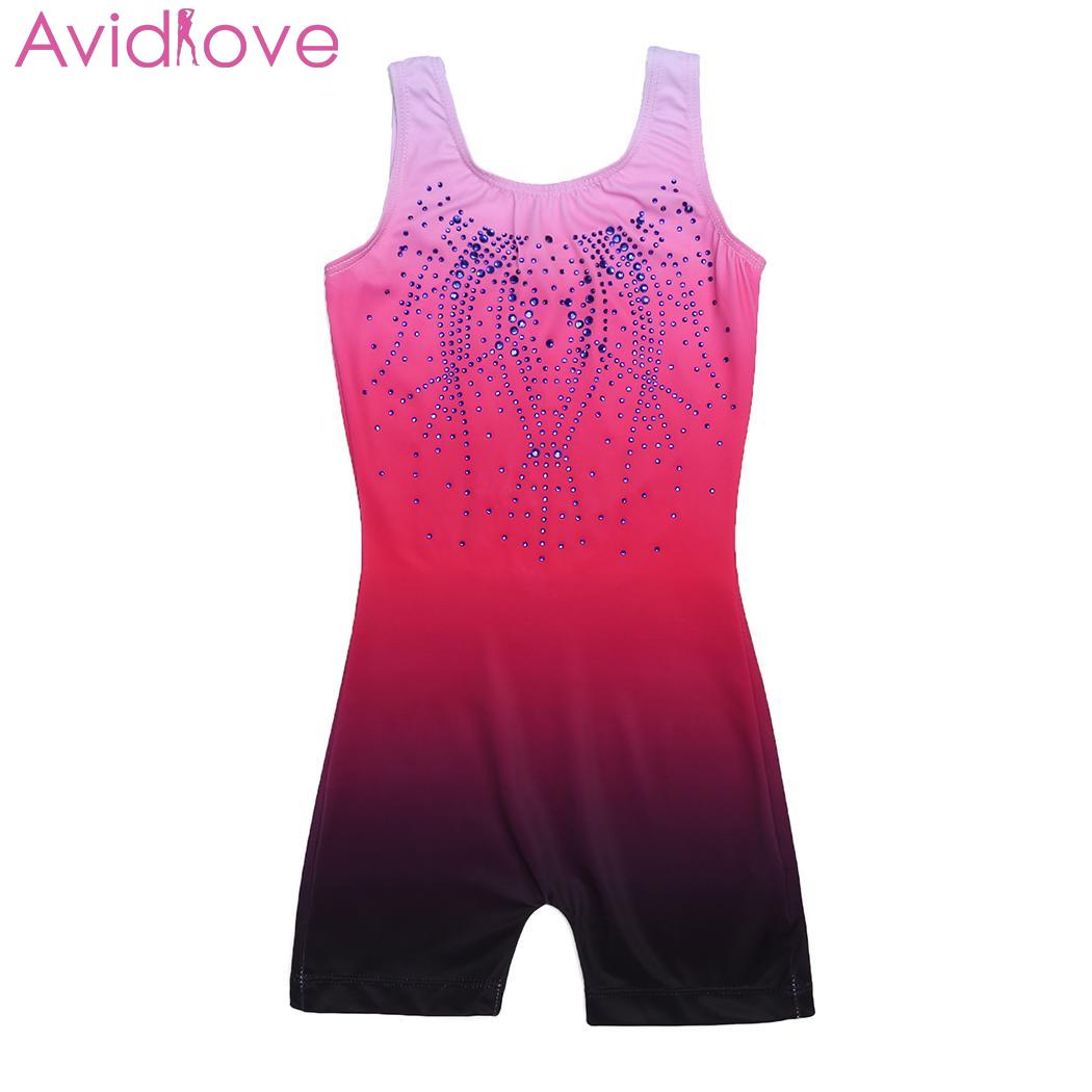 Grils Gradient Leotard Gymnastics Toddler Sparkle Cute Rhinestone Children Dcor One Piece Tank Girl Casual: rose red / 160