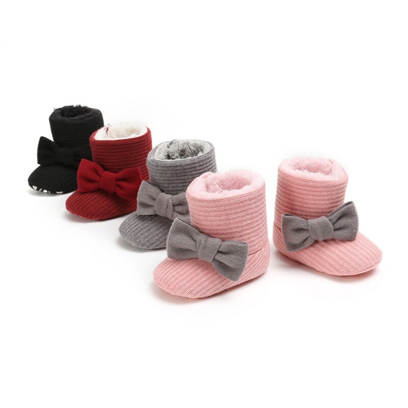 Baby Laarzen Leuke Grote Bow Knit Wol Plus Fluwelen Warme Laarzen Winter Baby Laarzen Meisje