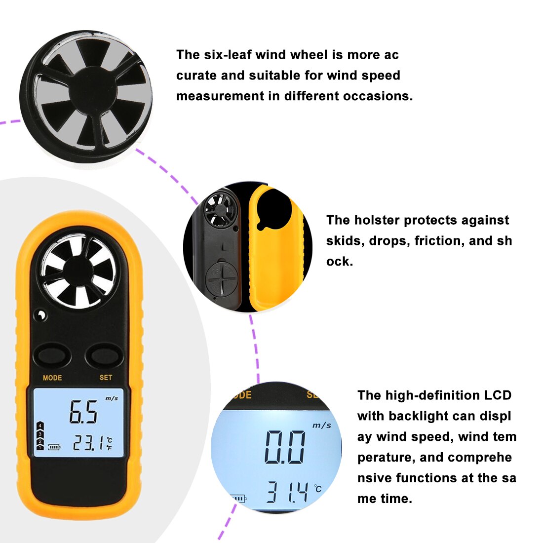 Digital Hand-held Wind Speed Gauge Meter GM816 30m/s (65MPH) Pocket Smart Anemometer Air Wind Speed Scale With Thermometer