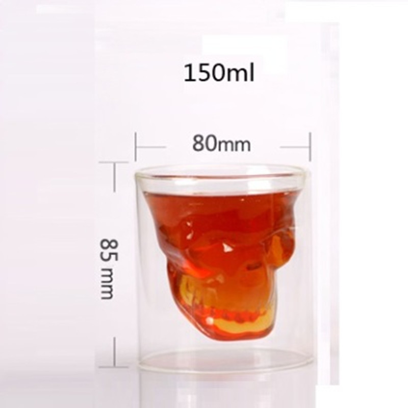 Creatieve Dubbel Glas Kristallen Schedel Beker Imprison Pirate Cup Transparante Water Glas Wijn Glas Sap Cup: 150ml