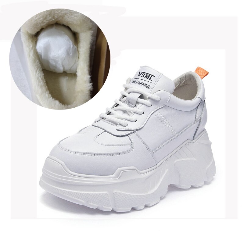 Women's spring Korean casual wild thick-soled running shoes leather women sneakers women ZZ-228: White plus velvet / 9