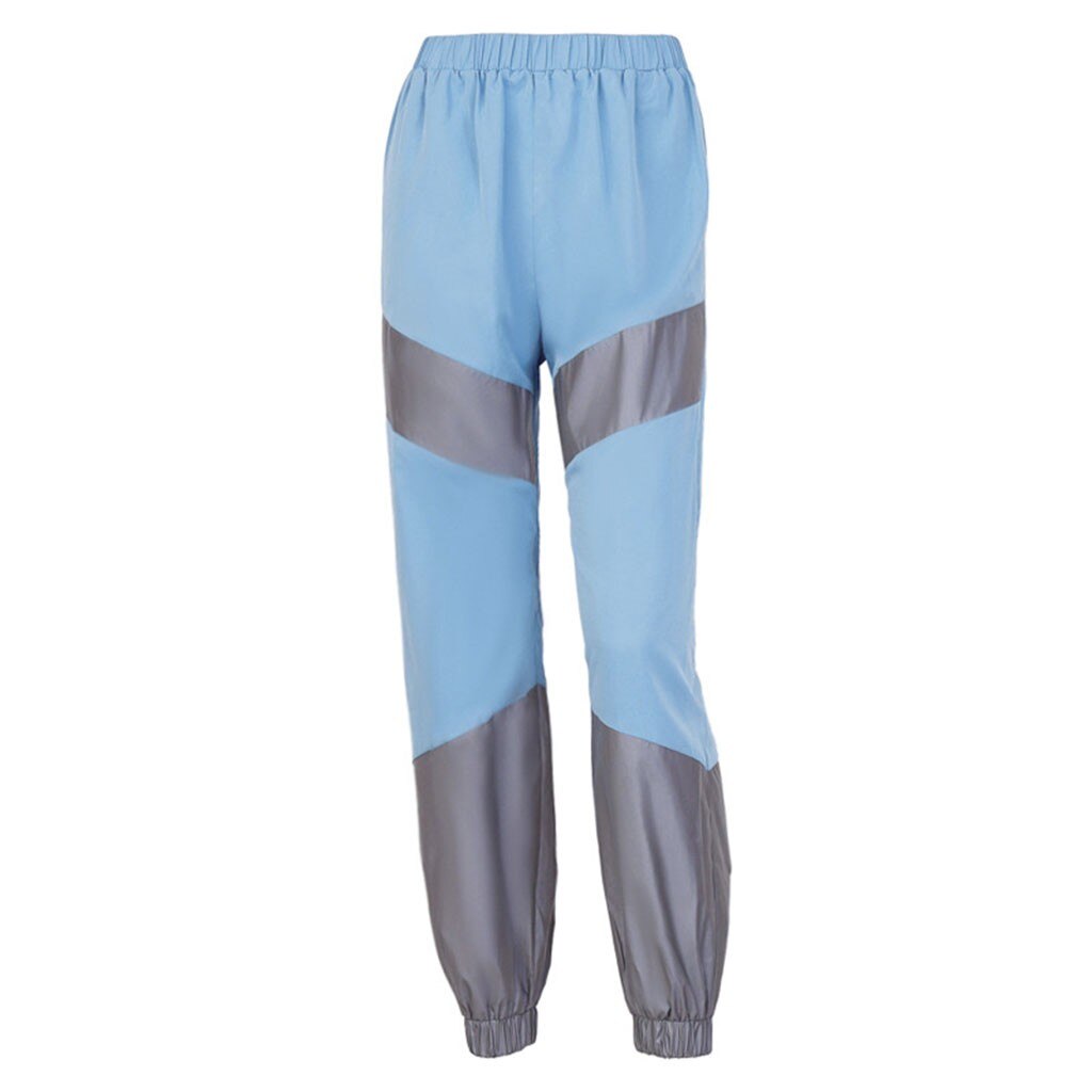 Women Mid-rise Splicing Reflective Sweatpants Street Casual Splicing Reflective Light Loose Pants Sport Pants#P25