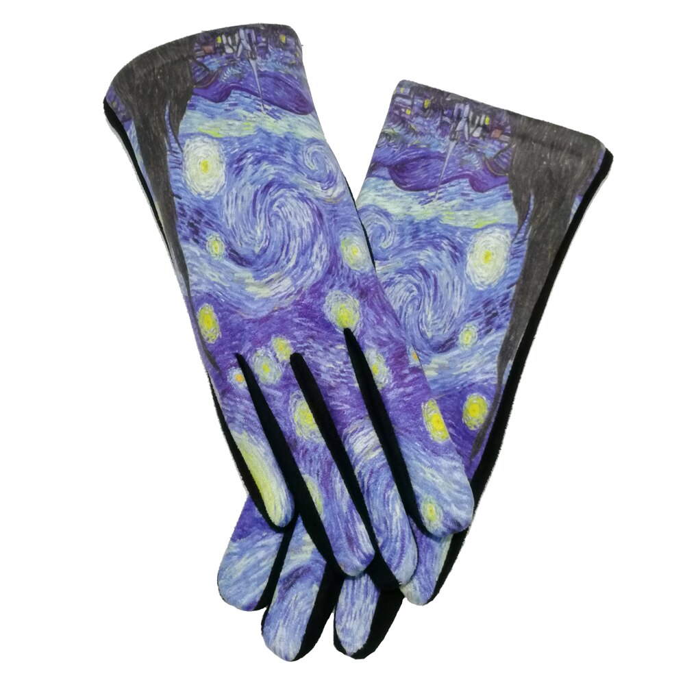 Van Gogh-Guantes De terciopelo gruesos para Mujer, manoplas De noche estrellada, guante De conducción, invierno, De ante, pantalla táctil