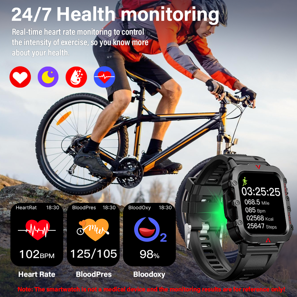 LAXASFIT montre de sport intelligente lampe de poche LED lecteur de musique suivi de l'activité appel Bluetooth surveillance du sommeil 2025 nouvelle montre intelligente