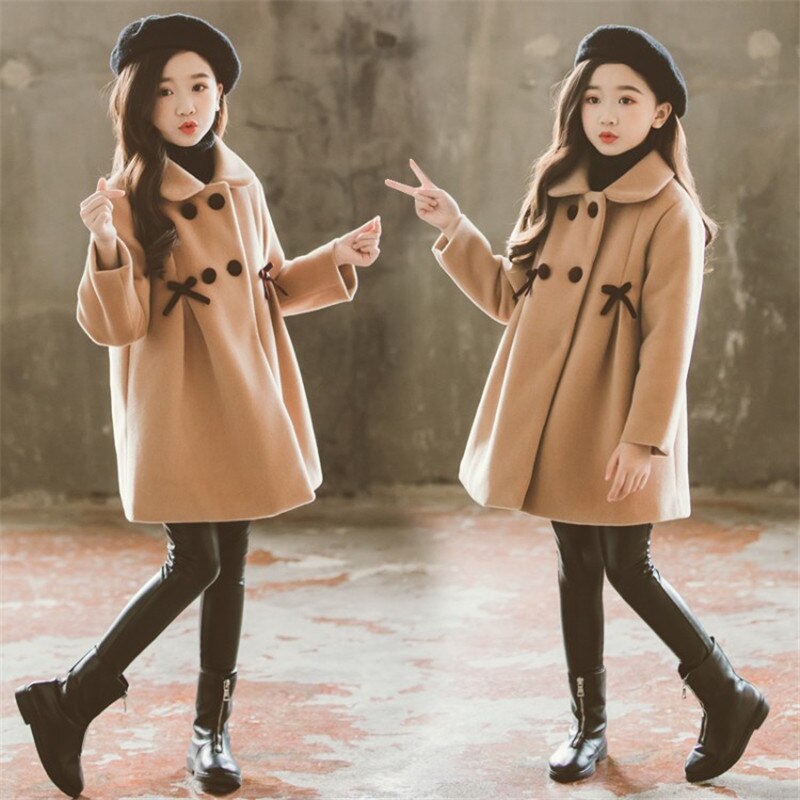 Autunno Giacche Invernali per le Ragazze di Lana Outwear Caldo Delle Ragazze di Modo Dei Vestiti Dei Bambini Cappotti Dei Bambini Dei Bambini Vestiti 4 6 8 10 12 13 anni
