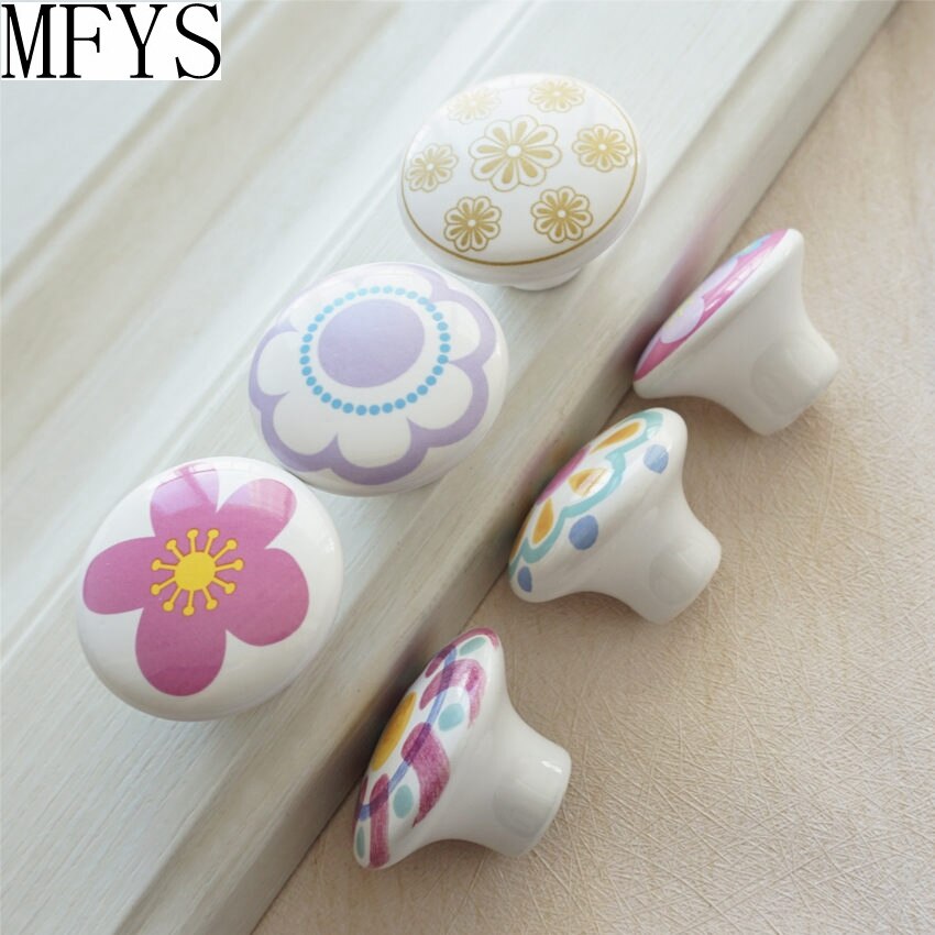 Coloful Bloem Knoppen Keramische Lade Trekt Knoppen Meubilair Knoppen Dresser Pulls Handgrepen Kast Knoppen Voor Kids Hardware
