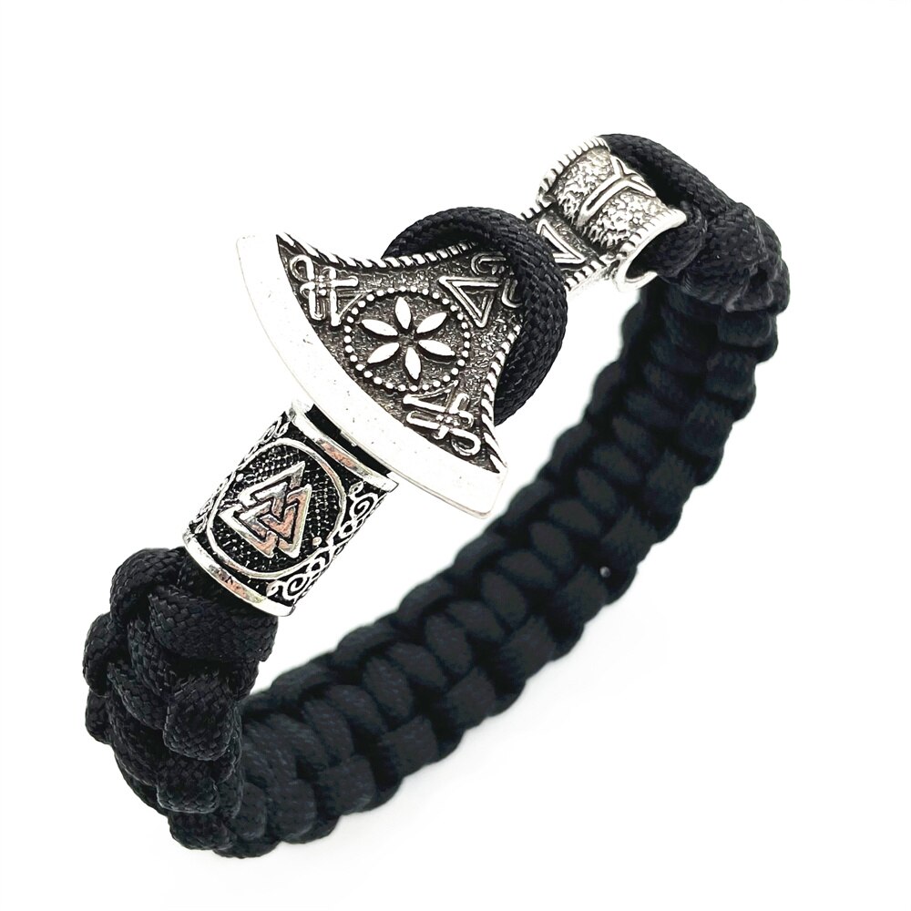 Viking Axe Met Algiz Runic Rune Amulet Sieraden Paracord Viking Armband Mannen Vrouwen Diy Kraal Accessoires: Silver Valknut / 21cm
