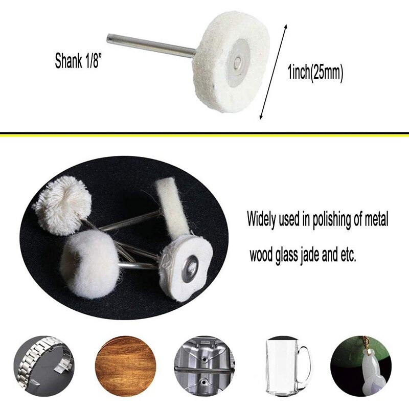 50Pcs 1 Inch Polishing Buffing Wheel Set for Dremel 3Mm Shank for Rotary Tool Accessories Mini Brush Polishing Kit