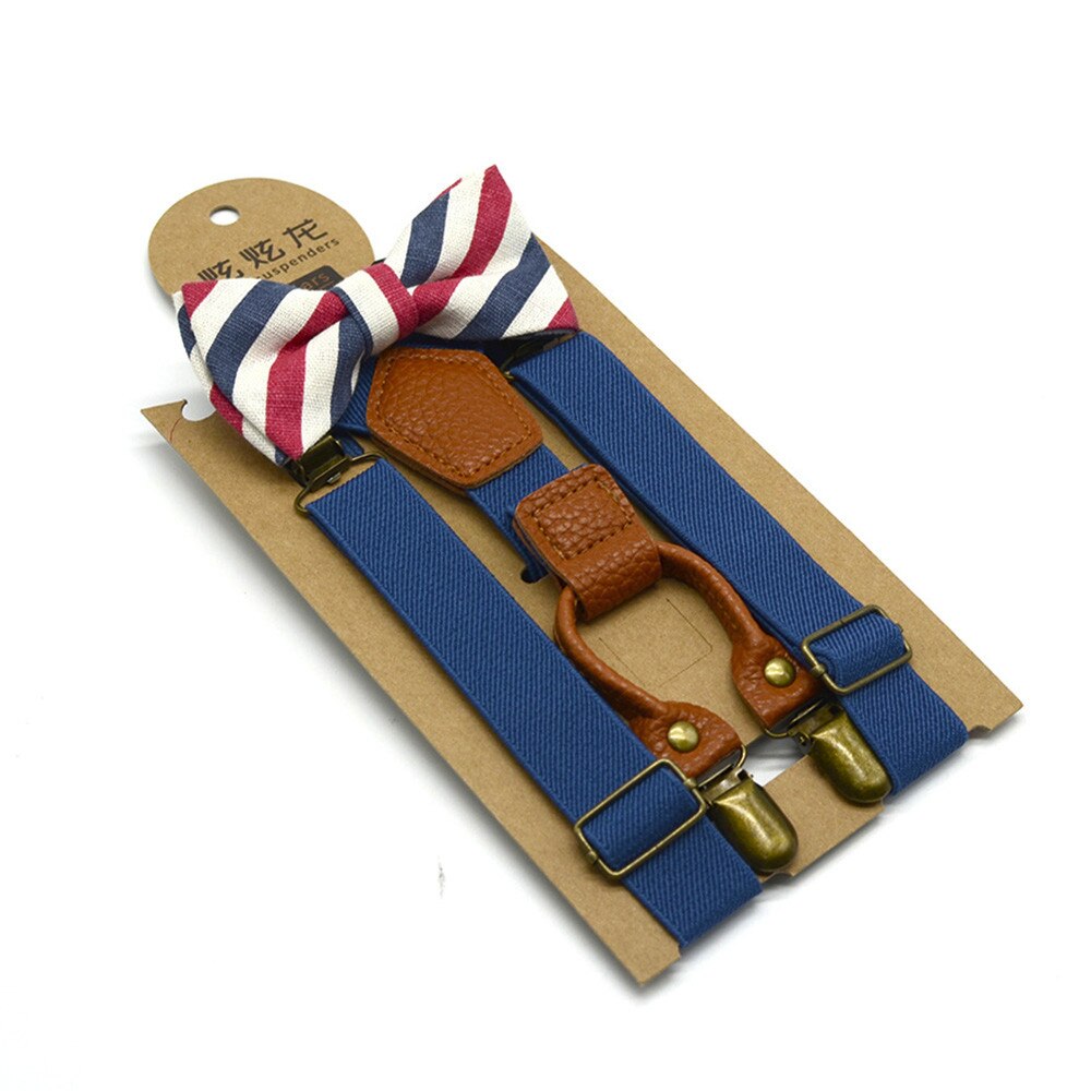 Bretelles assorties chaudes bretelles et ensemble de noeud papillon de luxe enfants enfants garçons mariage bretelles y-back noeud papillon élastique enfants réglables: navy blue