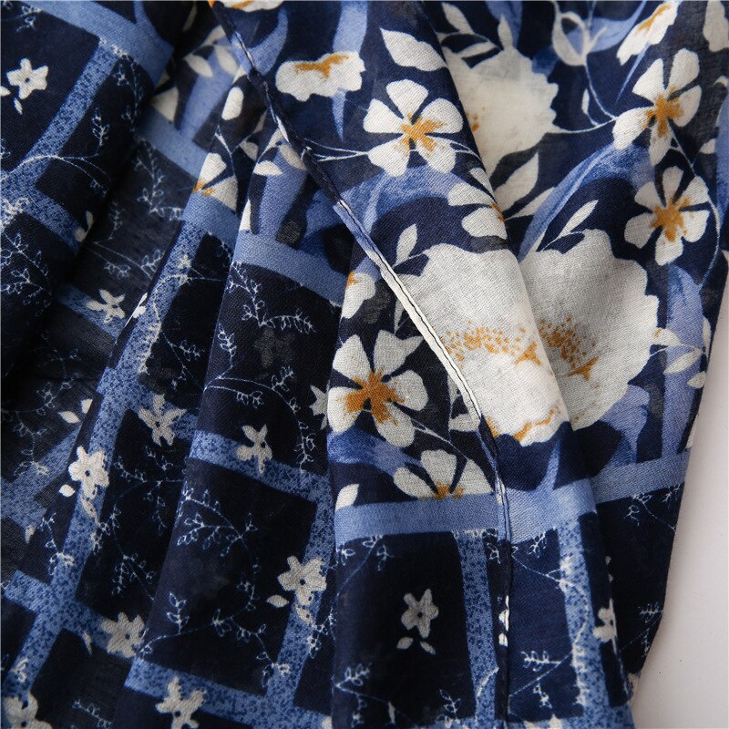 Bawełniane szaliki damskie, miękkie, wiosenne, damskie, z nadrukiem kwiatowym, długie szale plażbyć winnym, cienkie, letnie, damskie, jesienne, muzułmańskie chusty na głowę