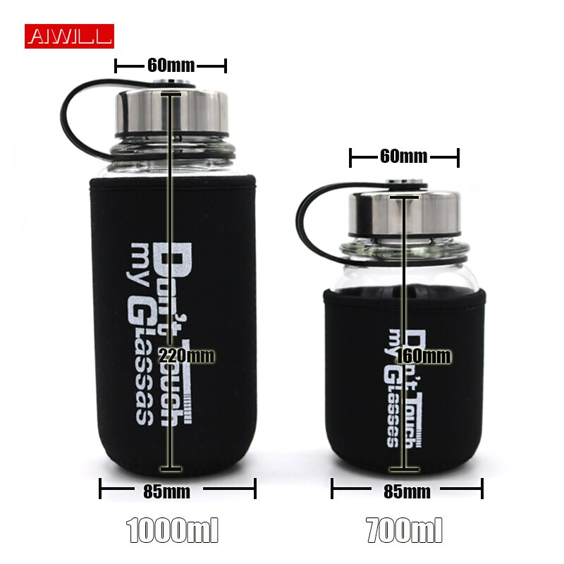 1000ml 700ml Large capacity water bottle with tea infuser Outdoor travel glass bottle with women and men