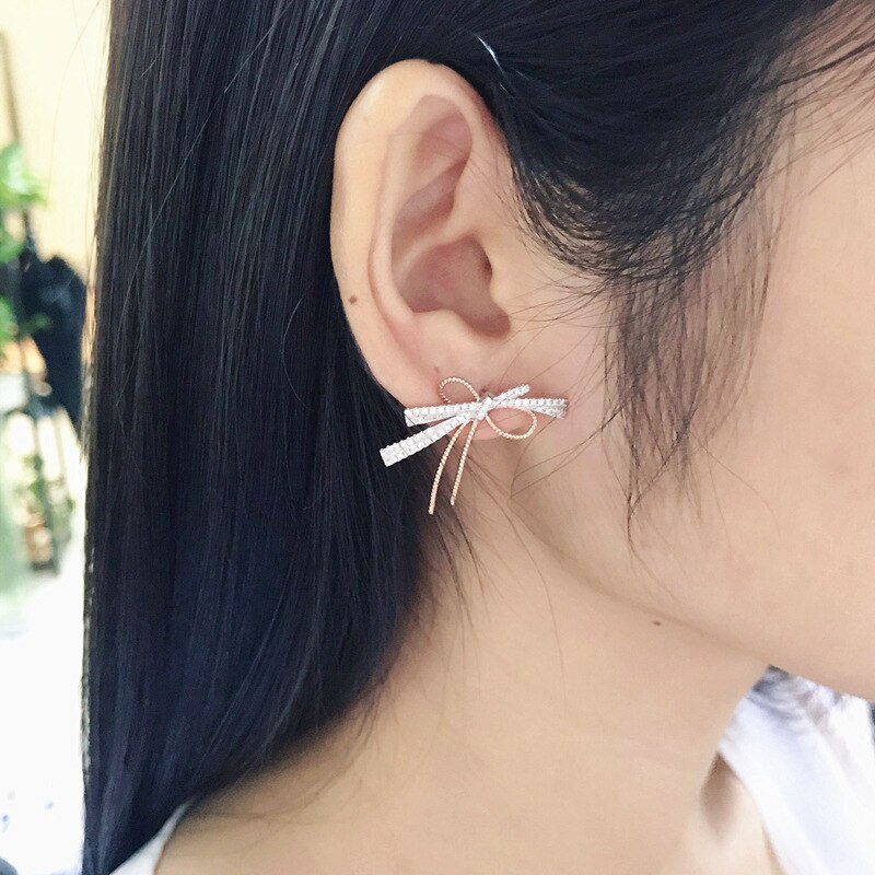 Korean Bow Earrings for Women Temperament Light Luxury Simple Jewelry Cute Earrings As A Girlfriend