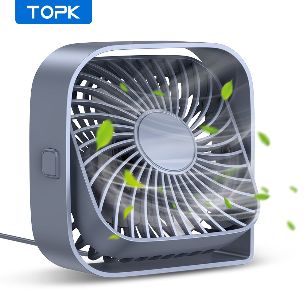 TOPK tragbarer Mini-Ventilator, USB-Schreibtischventilator, Tisch, leiser 3-Gang-Windventilator, persönlicher 360 ° Drehbare Kopf-Stehventilatoren für Zimmer, Camping, Zuhause: grau