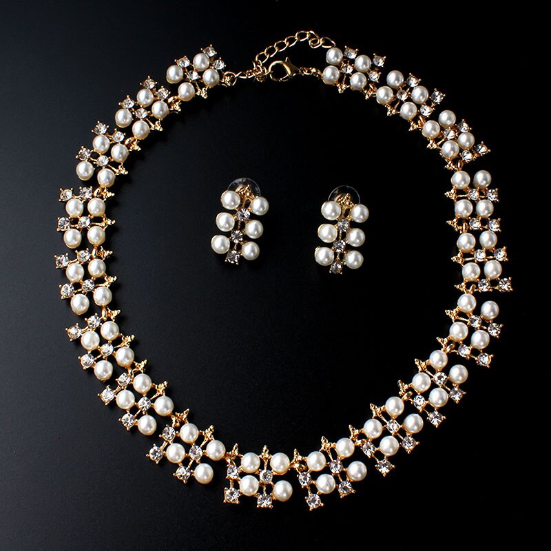 jiayijiaduo Imitation pearl jewelry set for women dress accessories necklace earrings set engagement girl gold color