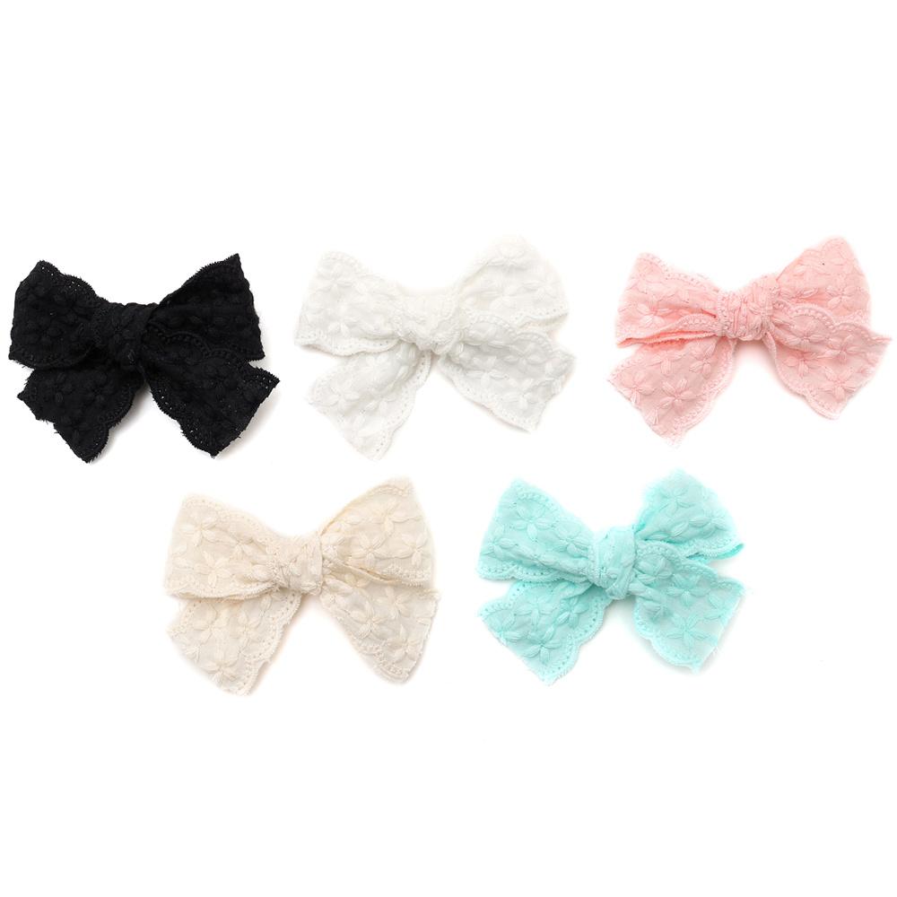 Cotton Eyelet Ribbon Hair Accessories Dressy headband bow clip For Girl