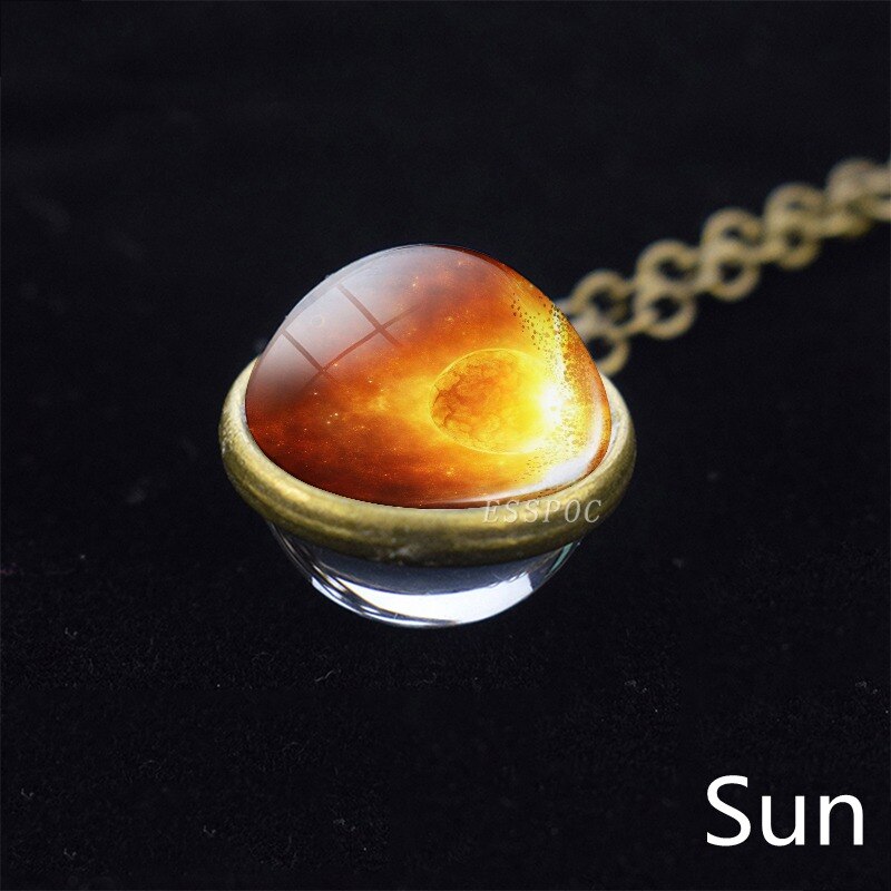 Solar Systeem Maan Aarde Zon Mars Jupiter Planeet Ketting Double Side Glazen Bal Ketting Hanger Universe Space Sieraden: SIZE 6