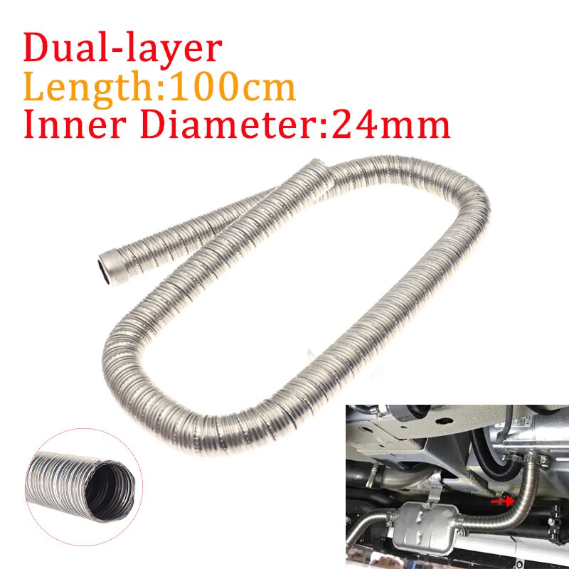 100cm 24mm dubbla lager bilvärmare avgasrör luft diesel värmare avgasslang slangledning rostfritt stål för webasto eberspacher