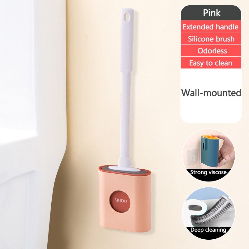 Toilet Brushes Long Handled Toilet Cleaning Brush Silicone Wc Flat Head Flexible Soft Bristles Brush Bathroom Accessories: 07