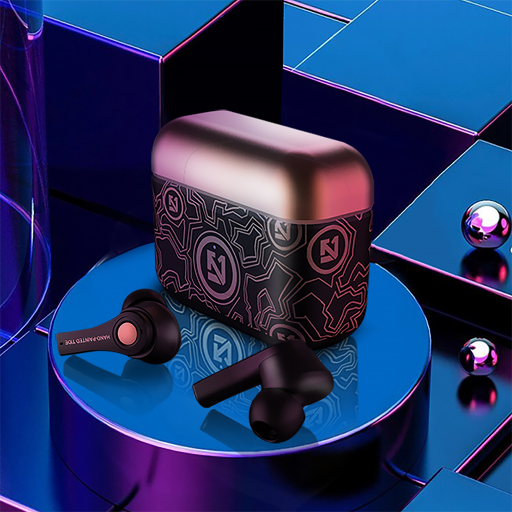 Draadloze hoofdtelefoon Mini Bass-oordopjes Waterdicht Graffiti Bluetooth-compatibel 5.0 Sportoortelefoon Wit