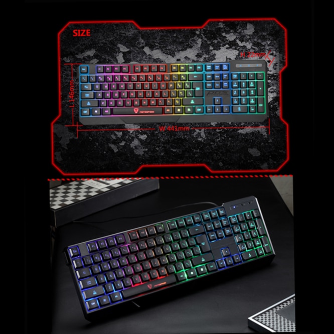 K70 Waterproof Colorful LED Illuminated Backlit USB Wired Keyboard 20A