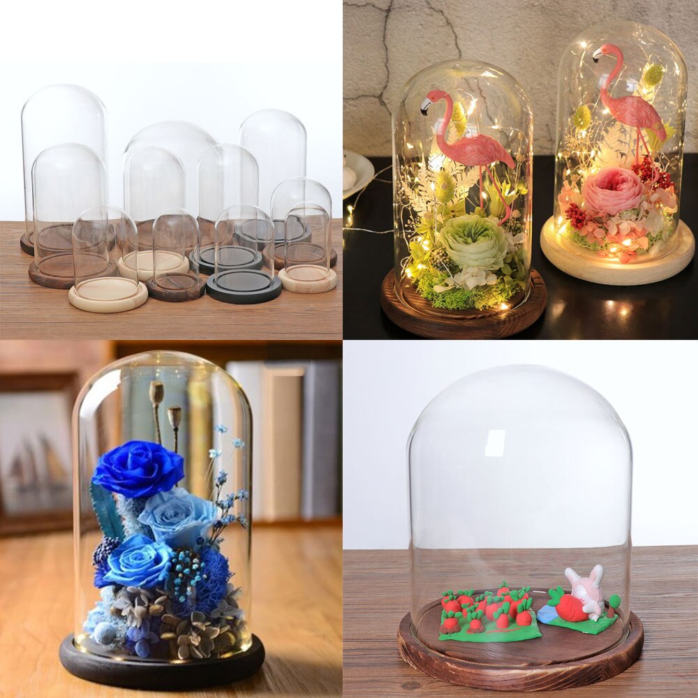 Glass Cover Dome Container with Base for Flower Rope Lights Party Cupcake Display Decor