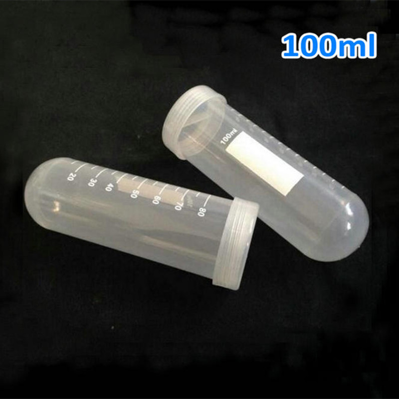 10 stk/pakning 100ml skalerede plastcentrifugerør med skruelåg