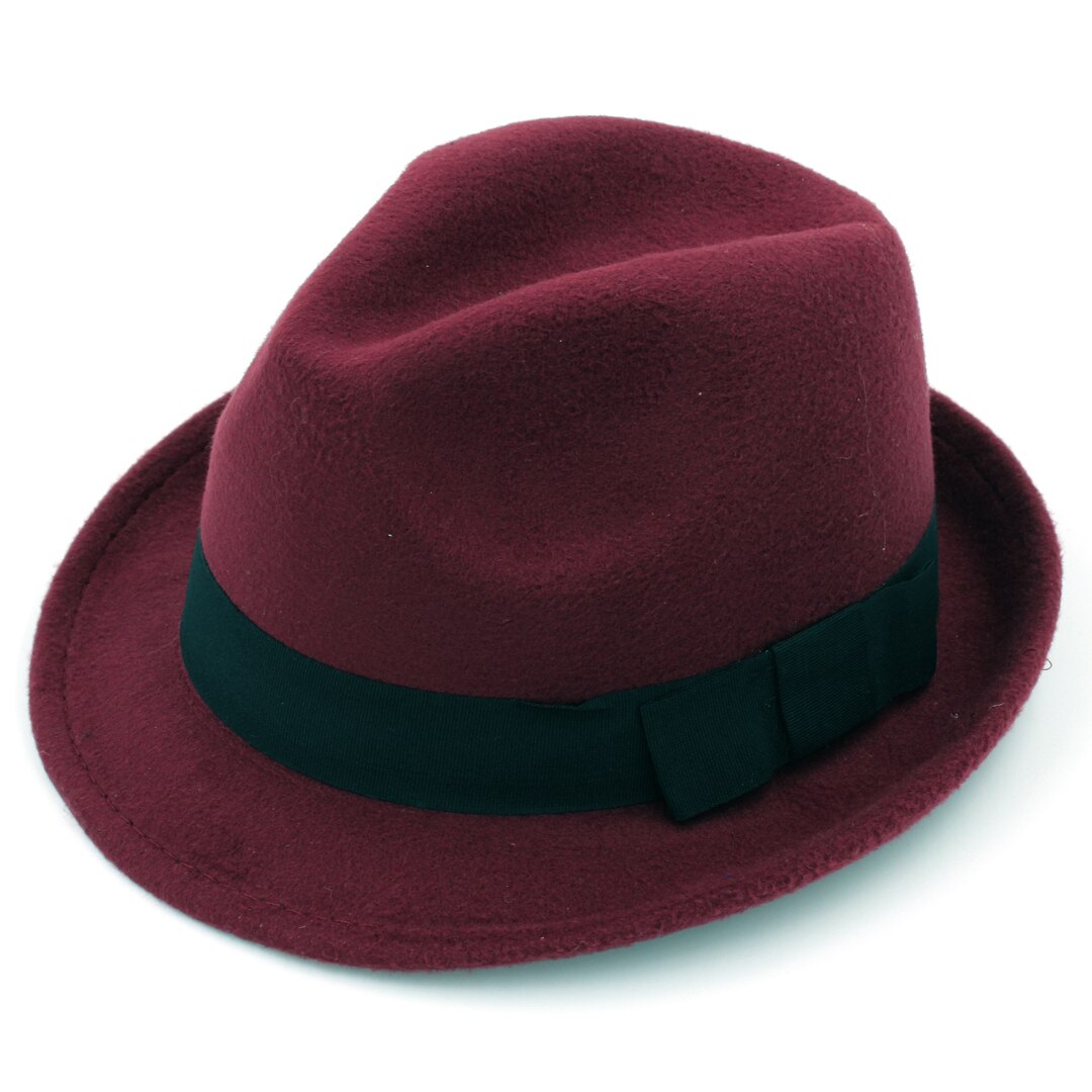 Mistdawn kids drenge børn fedora cap trilby hat uldblanding efterår vinter jazz cap størrelse 52cm: Rødvin