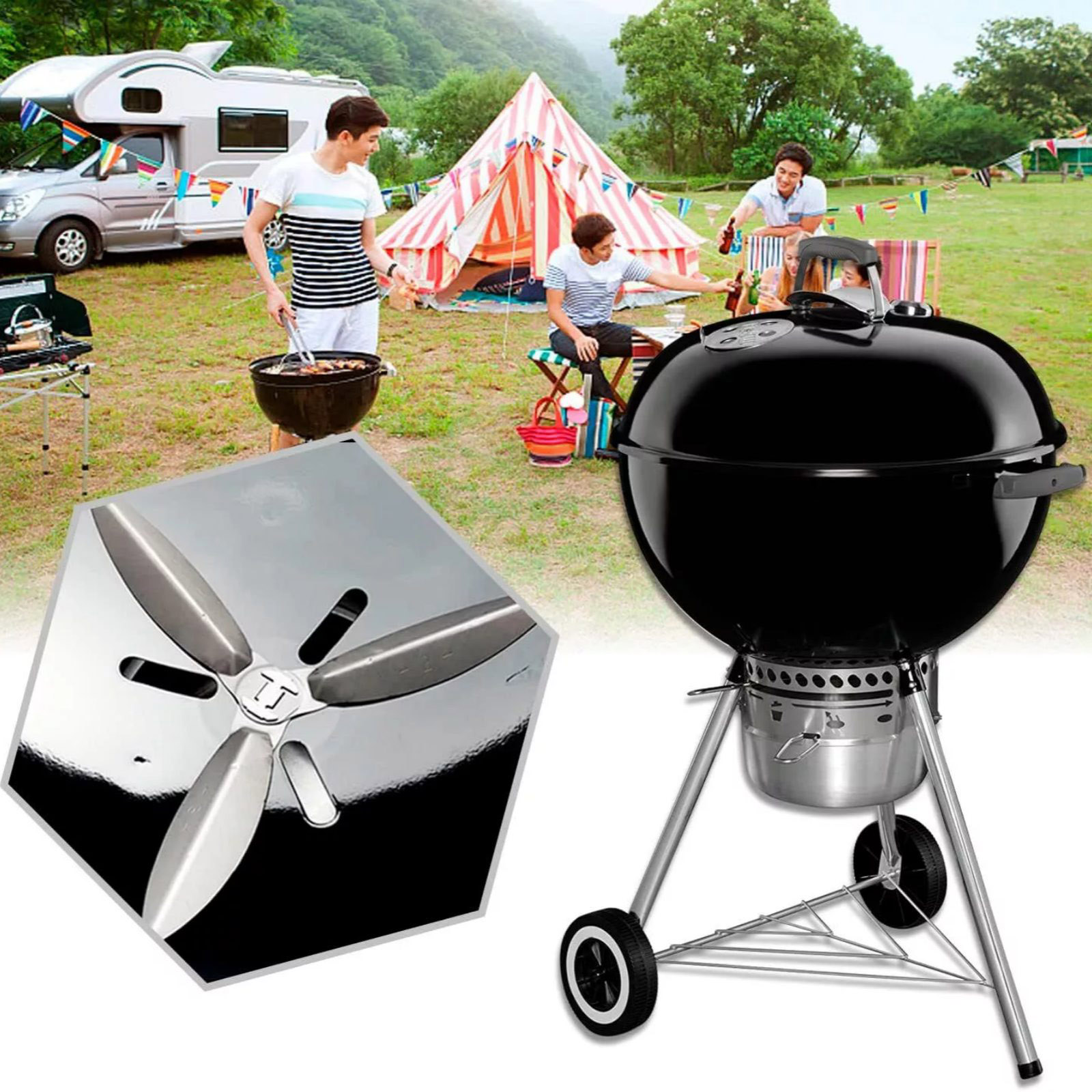 Kit de système de nettoyage à une touche pour gril de 18 à 1/2 pouces, 1 ensemble, pour Weber 90992 3618 7443 307443 Accessoire de gril à charbon de bois/grillets de bouilloire
