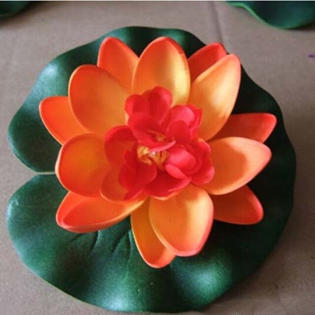 Simulación de loto de 10 Cm, decoración de paisaje acuático, lirio de agua, decoración de Acuario, flores de loto artificiales pequeñas: Orange
