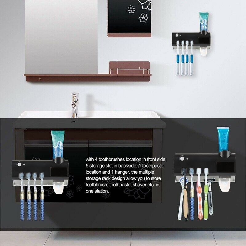 Bathroom Wall Mounted UV Toothbrush Disinfection Sterilizer/Rechargeable Solar Power Holder Automatic Toothpaste Squeezer Cocina