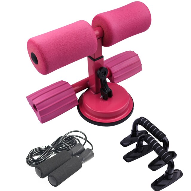 Sit Up Assistant With Push up stand Jump Rope Abdominal Sit Up Bar Fitness Sit Ups Exercise Equipment Portable Suction Home Gym: Pink