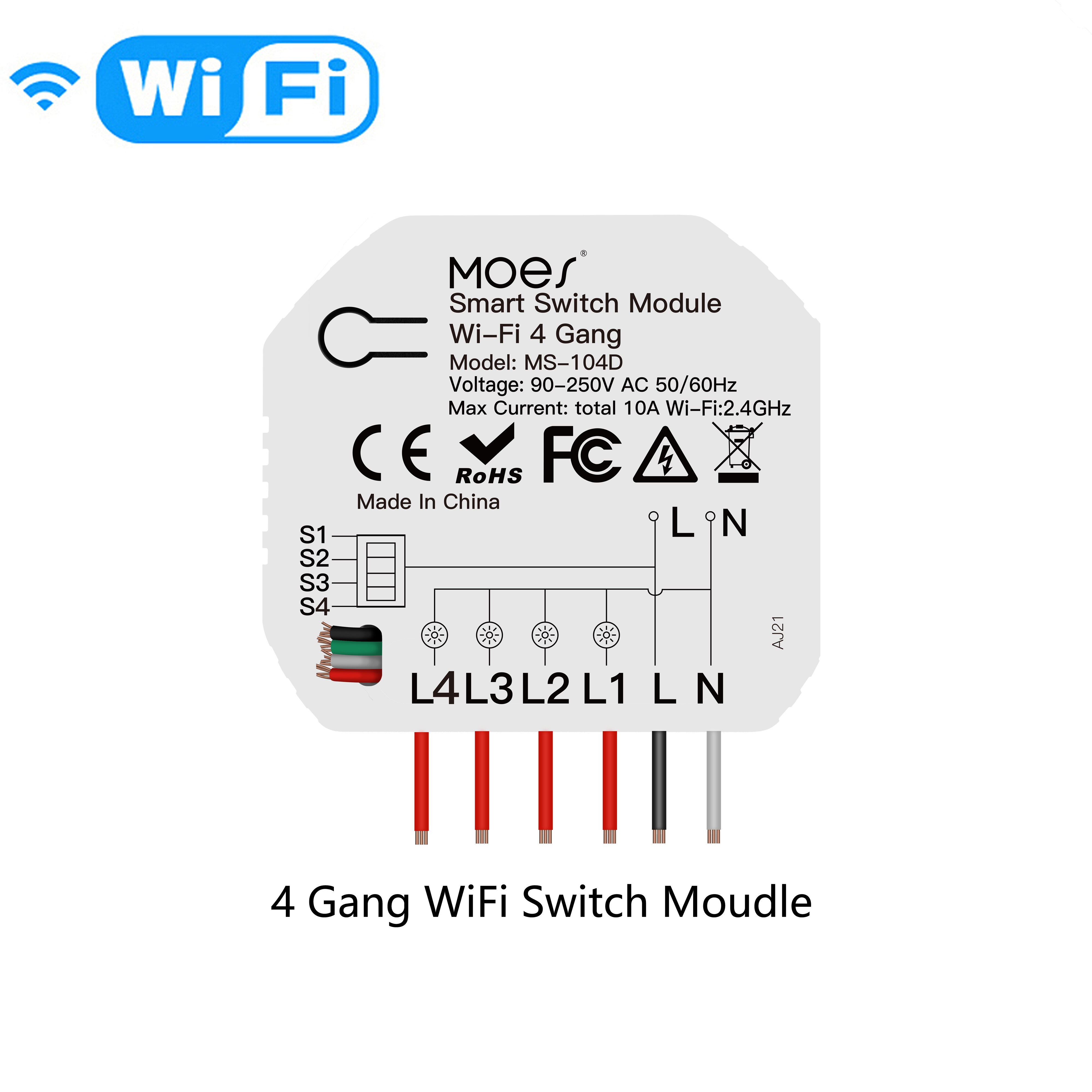 Moes Smart Zigbee Wifi Schakelaar Module Dimmer Gordijn Switch Smart Leven App Afstandsbediening Alexa Google Thuis Voice Controle: WiFi 4 Gang Switch