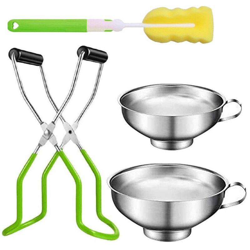 Kitchen Canning Tool,Kit-4-Piece Stainless Steel Canning Funnel Canning Jar Lifter with Grip Handle and Sponge: Green